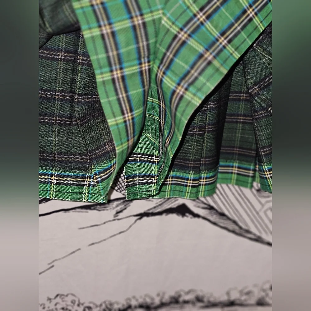 Like New Maje Green Plaid Pleated Invert Skort 26
